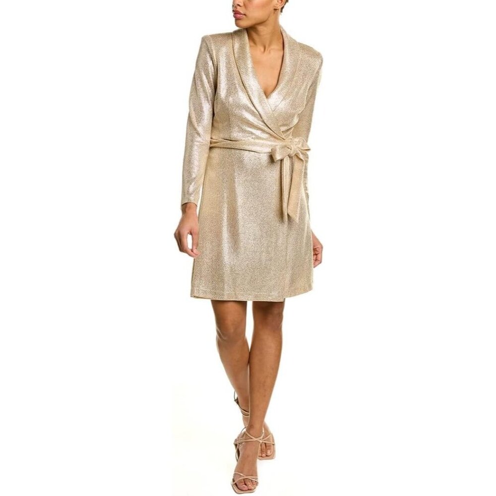 20W Adrianna Papell Dress Metallic Jersey Gold US V-Neck Faux Wrap Tuxedo NWT